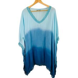 Jassica Taylor Plus Size OS Lace Fringe Trim Swim Cover Up V-Neck Beach Boho